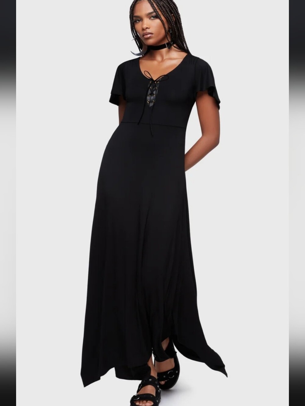 Killstar Black Lace-Up Maxi Dress